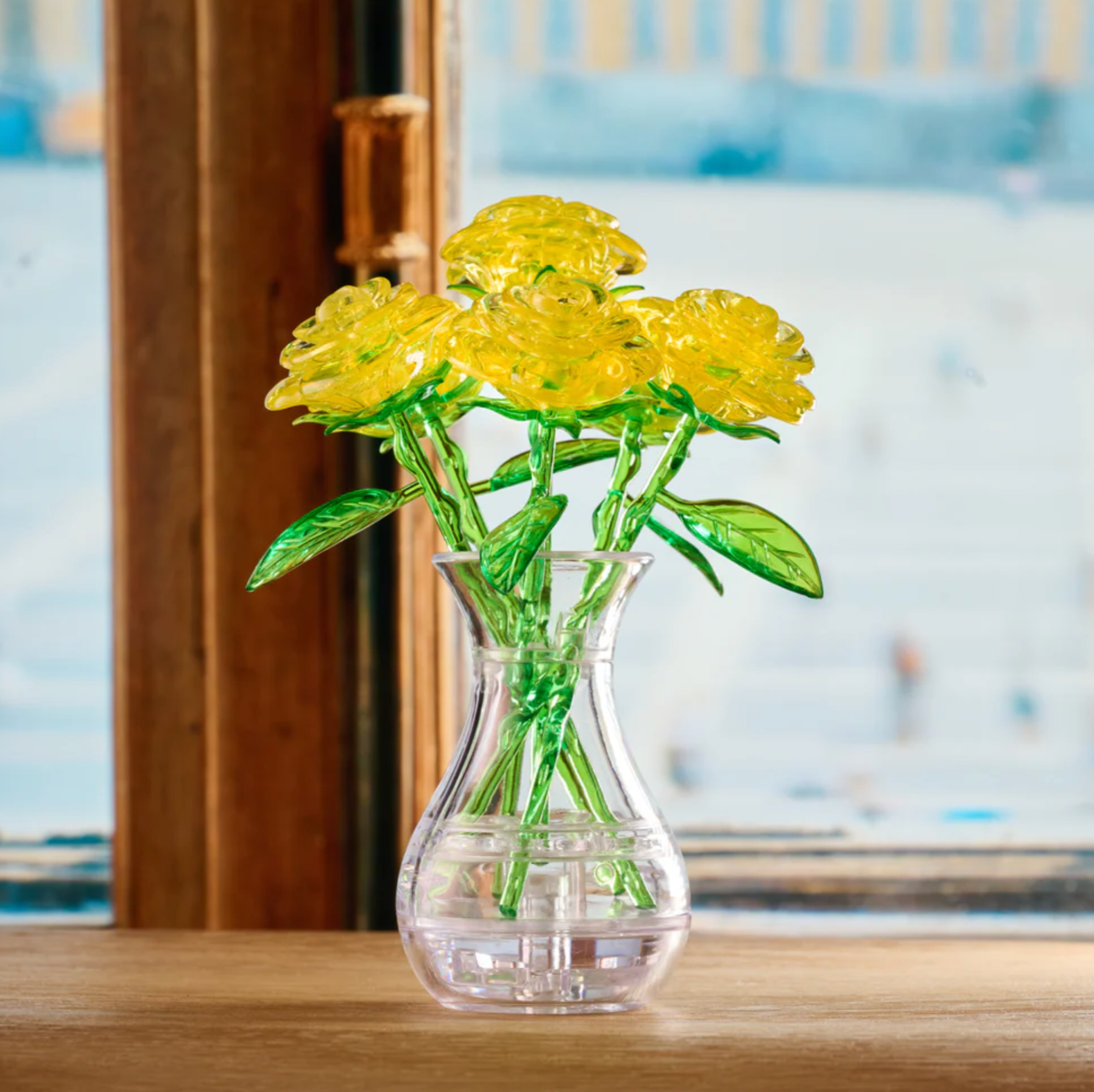3D Crystal Puzzle - Roses in a Vase (Yellow): 47 Pcs