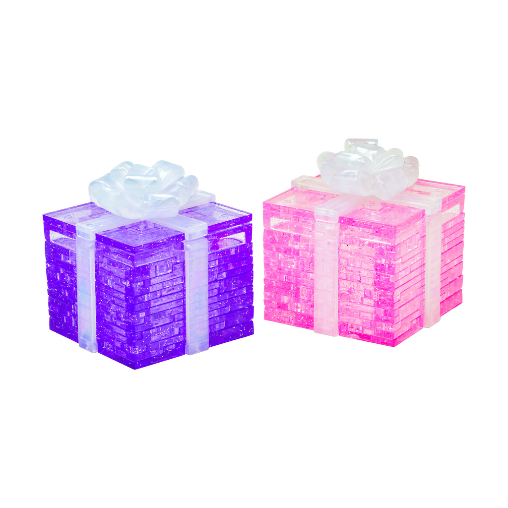 areyougamemart.com 3D Crystal Puzzle - Gift Boxes 2-Pack Bundle (Pink/Purple Glitter): 76 Pcs