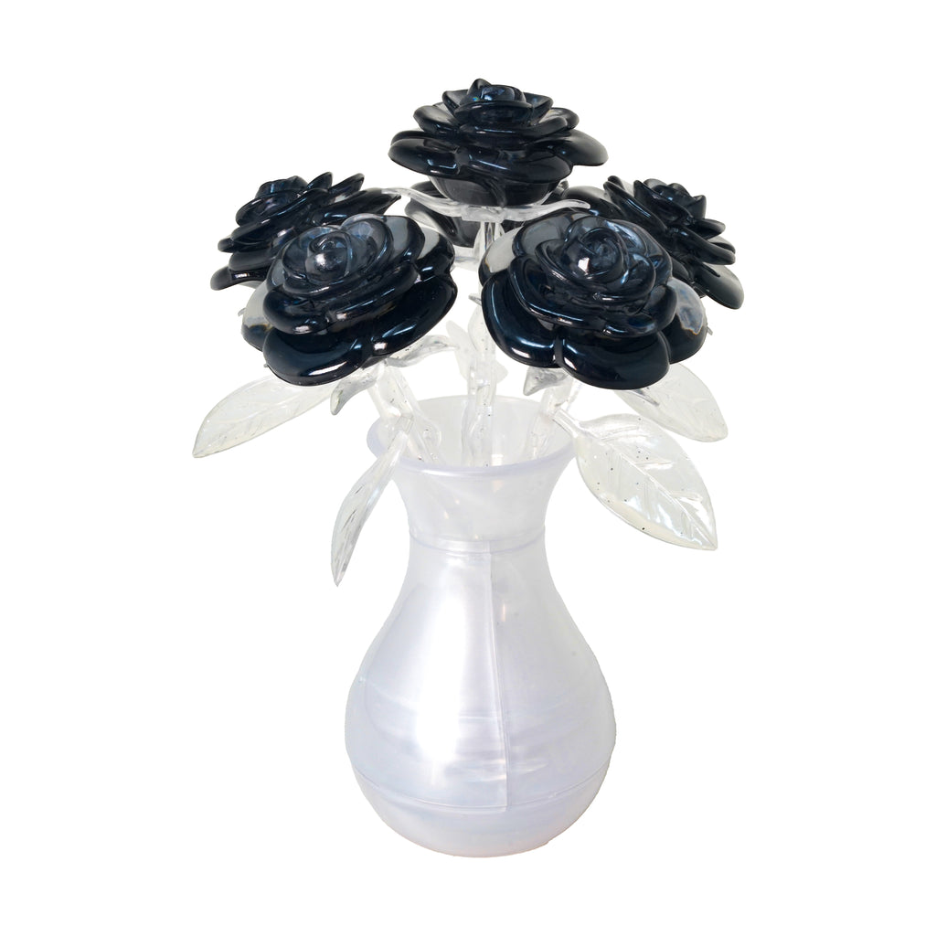 areyougamemart.com 3D Crystal Puzzle - Roses in a Vase (Black with Clear Stem, White Vase): 47 Pcs