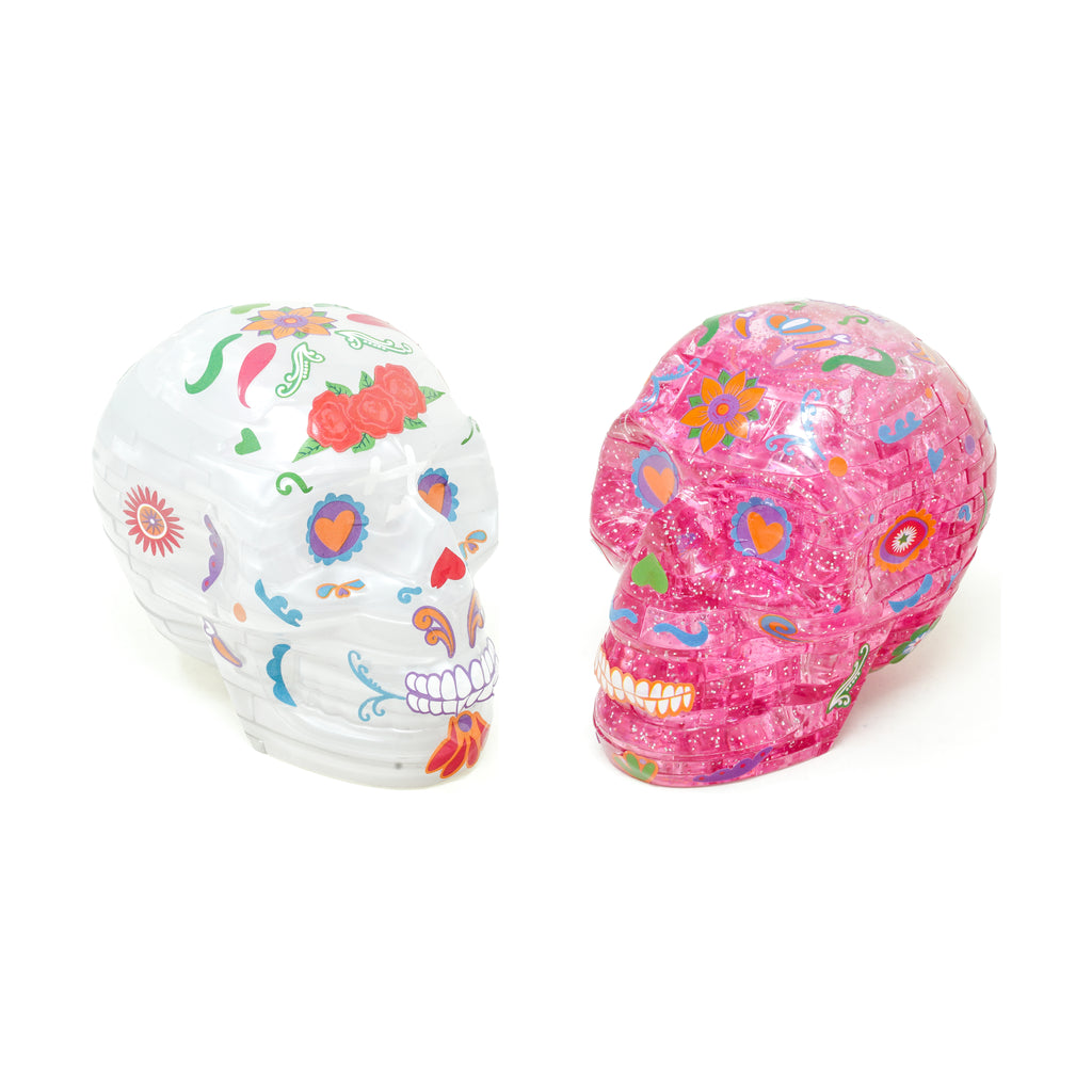 areyougamemart.com 3D Crystal Puzzle - Deluxe Skulls 2-Pack Bundle with Stickers (White/Pink): 96 Pcs